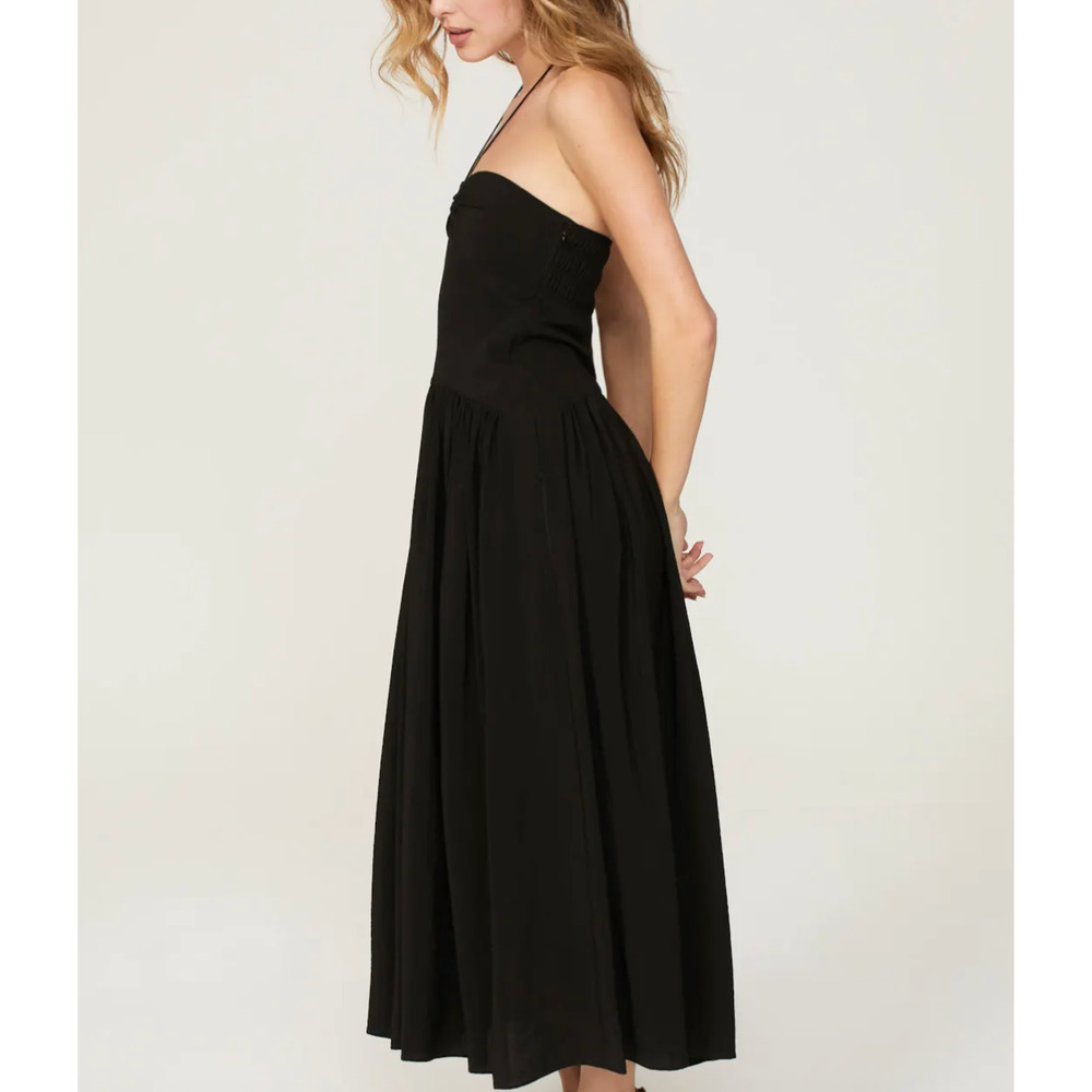 Vince Black Halter Midi Dress XS Sundress Resort Vacation Smocked Designer $445 - Picture 2 of 11